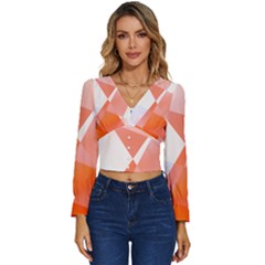 Abstract T- Shirt Peach Geometric Chess Colorful Pattern T- Shirt Long Sleeve V-neck Top by maxcute