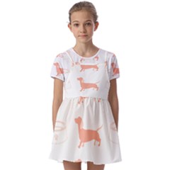 Brown Dachshund Dog T- Shirt Brown Dachshund Dog With A Bowl Pattern T- Shirt Kids  Short Sleeve Pinafore Style Dress by maxcute