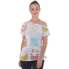 Cats In Pockets T- Shirt Adorable Cats Peaking Out Of Pockets Pattern T- Shirt Off Shoulder Tie-up Tee