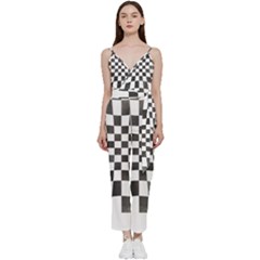 Checkerboard T- Shirt Watercolor Psychedelic Checkerboard T- Shirt V-neck Spaghetti Strap Tie Front Jumpsuit