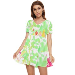 Floral Pattern T- Shirt Floral T- Shirt Tiered Short Sleeve Babydoll Dress by maxcute