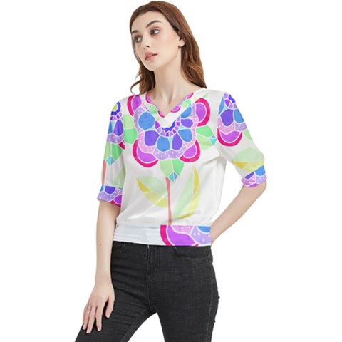 Flower Illustration T- Shirtflower T- Shirt Quarter Sleeve Blouse by maxcute