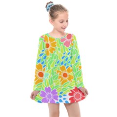 Flowers T- Shirt Colorful Flowers T- Shirt Kids  Long Sleeve Dress by maxcute