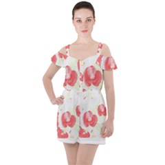 Love T- Shirt Love Garden Pattern T- Shirt Ruffle Cut Out Chiffon Playsuit