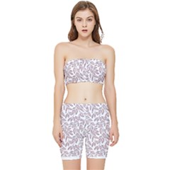 Nature Pattern T- Shirt Minimalist Leaf Line Art Illustration As A Seamless Surface Pattern Design ( Stretch Shorts And Tube Top Set by maxcute