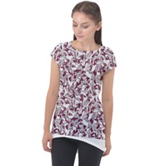 Nature Pattern T- Shirt Minimalist Leaf Line Art Illustration As A Seamless Surface Pattern Design ( Cap Sleeve High Low Top by maxcute