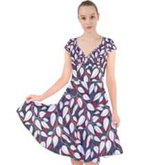 Nature Pattern T- Shirt Minimalist Leaf Line Art Illustration As A Seamless Surface Pattern Design ( Cap Sleeve Front Wrap Midi Dress by maxcute