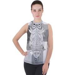 Owl Illustration T- Shirtowl T- Shirt (1) Mock Neck Chiffon Sleeveless Top by maxcute