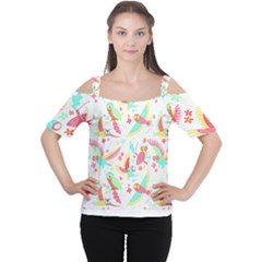Owl T- Shirt Owl Pattern T- Shirt Cutout Shoulder Tee
