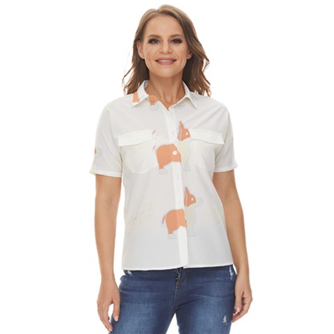 Pembroke Welsh Corgi Dog T- Shirt Pembroke Welsh Corgi Dog Breed Pattern T- Shirt Women s Short Sleeve Double Pocket Shirt by maxcute