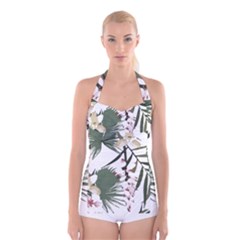 Tropical T- Shirt Tropical Graceful Cauliflory T- Shirt Boyleg Halter Swimsuit 