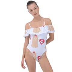 Tzu Dog T- Shirt Shih Tzu Dog Lover Cute Pattern T- Shirt Frill Detail One Piece Swimsuit