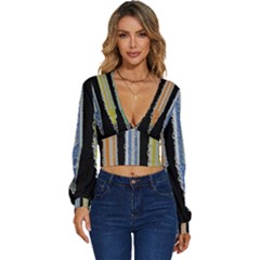 Pencil Colorfull Pattern Long Sleeve Deep-v Velour Top