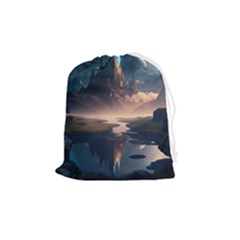 Space Planet Universe Galaxy Moon Drawstring Pouch (medium) by Ravend