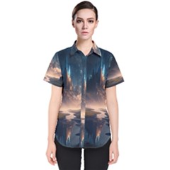 Space Planet Universe Galaxy Moon Women s Short Sleeve Shirt