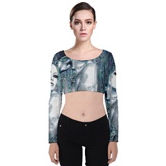 Sapphire Slime Velvet Long Sleeve Crop Top by MRNStudios