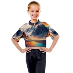 Abstract Color Colorful Mountain Ocean Sea Kids Mock Neck Tee