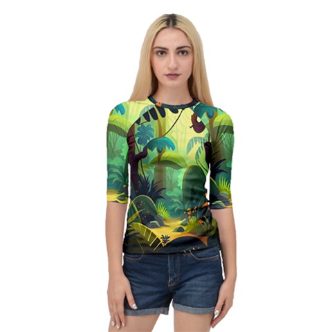 Jungle Rainforest Tropical Forest Jungle Scene Quarter Sleeve Raglan Tee by Jancukart