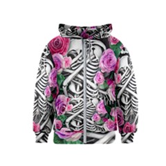 Floral Skeletons Kids  Zipper Hoodie by GardenOfOphir