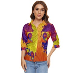 Fractal Spiral Bright Colors Women s Quarter Sleeve Pocket Shirt