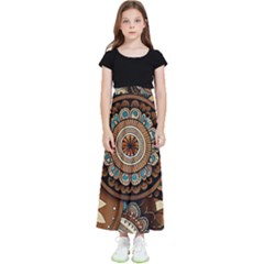 Bohemian Flair In Blue And Earthtones Kids  Flared Maxi Skirt by HWDesign