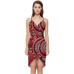 Bohemian Vibes In Vibrant Red Wrap Frill Dress by HWDesign