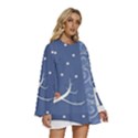 Bird Winter Bullfinch Patterns Art Round Neck Long Sleeve Bohemian Style Chiffon Mini Dress View3