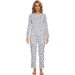 Winking Emoticon Sketchy Drawing Motif Random Pattern Womens  Long Sleeve Lightweight Pajamas Set by dflcprintsclothing