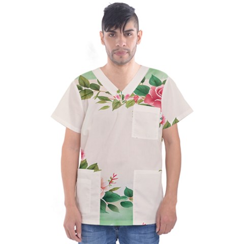 Watercolor Flower Men s V-neck Scrub Top by artworkshop