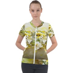 Watercolor Yellow And-white Flower Background Short Sleeve Zip Up Jacket