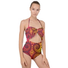 Art Pattern Fractal Design Abstract Artwork Scallop Top Cut Out Swimsuit by Ravend