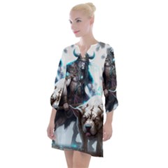 Ai Generated Viking God Fantasy Dog Norse Man Open Neck Shift Dress