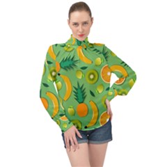 Fruit Tropical Pattern Design Art Pattern High Neck Long Sleeve Chiffon Top by Ravend