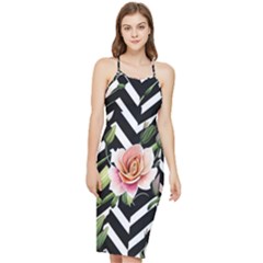 Black Chevron Peach Lilies Bodycon Cross Back Summer Dress by GardenOfOphir