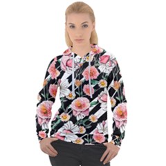 Exotic Watercolor Botanical Flowers Pattern Women s Overhead Hoodie by GardenOfOphir
