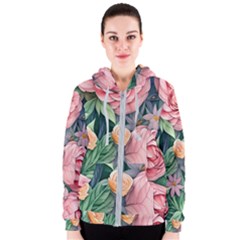 Darling And Dazzling Watercolor Flowers Women s Zipper Hoodie by GardenOfOphir