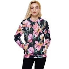Charming Watercolor Flowers Women s Lightweight Drawstring Hoodie by GardenOfOphir