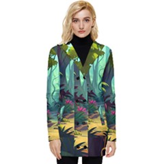 Rainforest Jungle Cartoon Animation Background Button Up Hooded Coat 