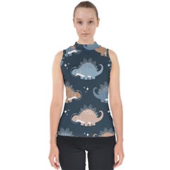 Dino Art Pattern Design Wallpaper Background Mock Neck Shell Top by Ravend
