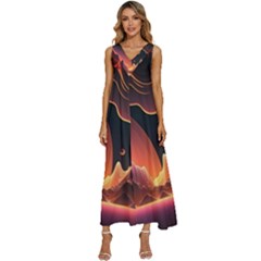 Fire Flame Burn Hot Heat Light Burning Orange V-neck Sleeveless Loose Fit Overalls by Ravend