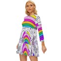 Rainbow Fun Cute Minimal Doodle Drawing Art Long Sleeve Babydoll Dress View2