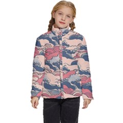 Waves Ocean Sea Water Pattern Rough Seas Kids  Puffer Bubble Jacket Coat by Ravend