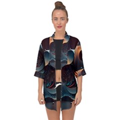 Ai Generated Space Design Fractal Light Motion Open Front Chiffon Kimono
