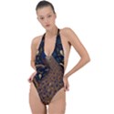 Peacock Plumage Bird Decorative Pattern Graceful Backless Halter One Piece Swimsuit View1