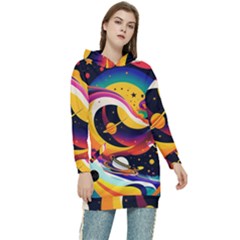 Ai Generated Moon Art Design Graphic Shape Women s Long Oversized Pullover Hoodie by Ravend