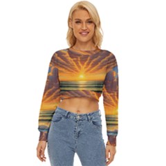 Waves At Sunset Lightweight Long Sleeve Sweatshirt by GardenOfOphir
