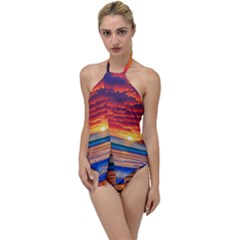 Sunset Over The Ocean Go With The Flow One Piece Swimsuit by GardenOfOphir