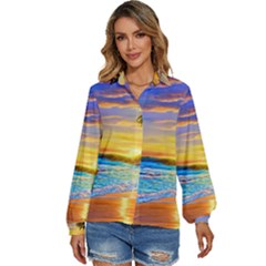 Sunrise At The Beach Women s Long Sleeve Button Down Shirt