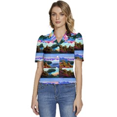 Solemn Soft Pastel Sunset Puffed Short Sleeve Button Up Jacket
