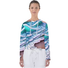 Shore Blue Ocean Waves Women s Slouchy Sweat by GardenOfOphir